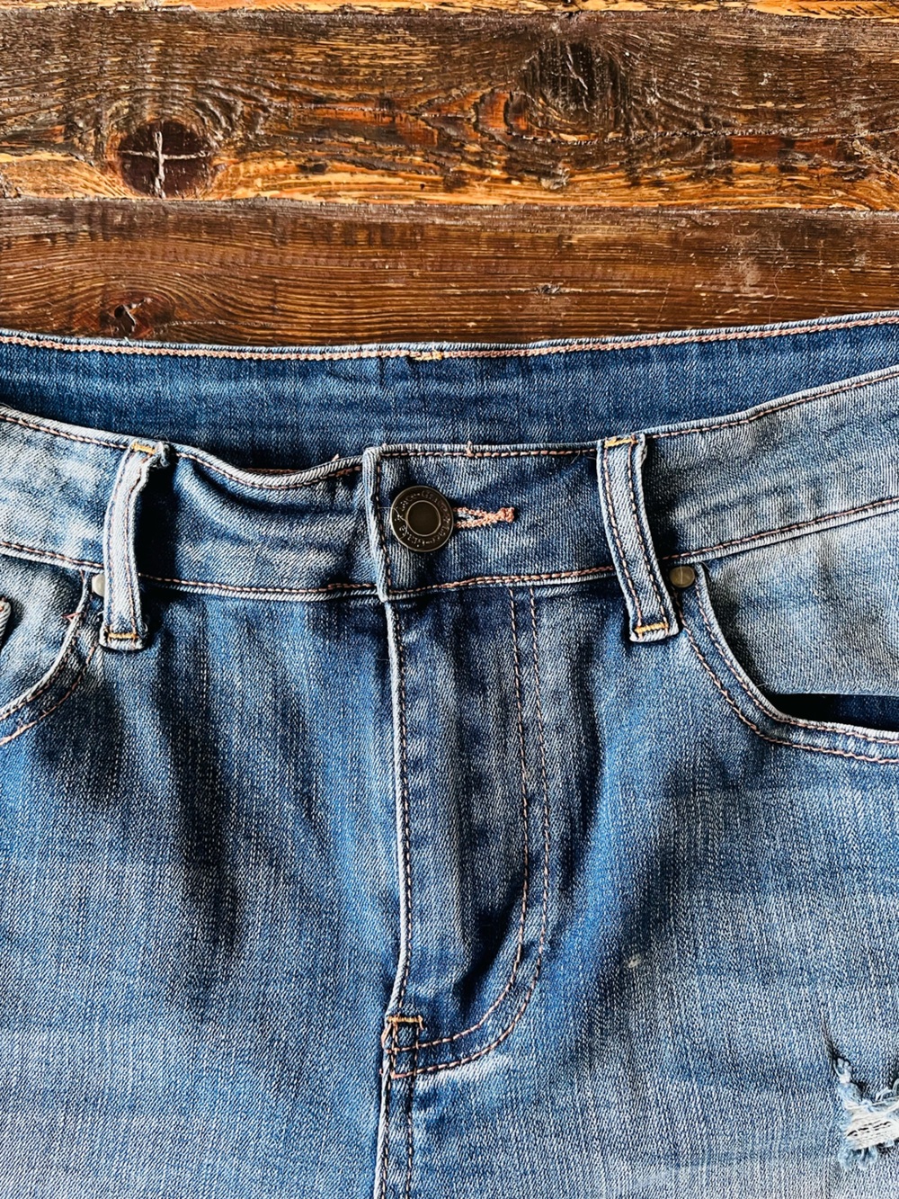 Grace & Lace Distressed Med-Blue Jean Shorts Sz 8 EUC - Picture 3 of 10